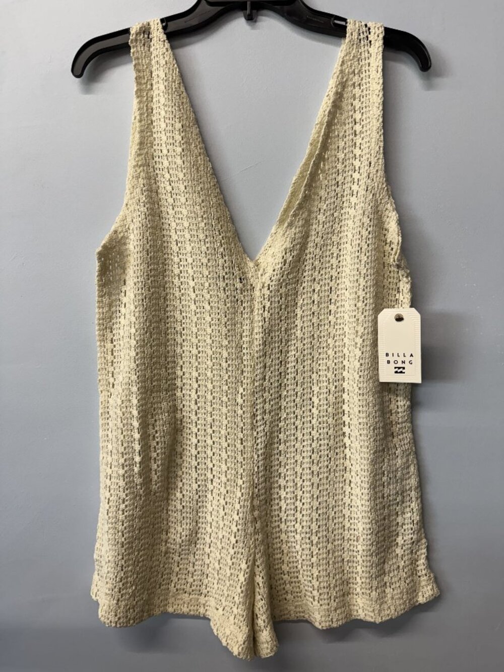 Billabong Womens Cream Crochet Romper V-Neck Sleeveless 100% Cotton Lightweight